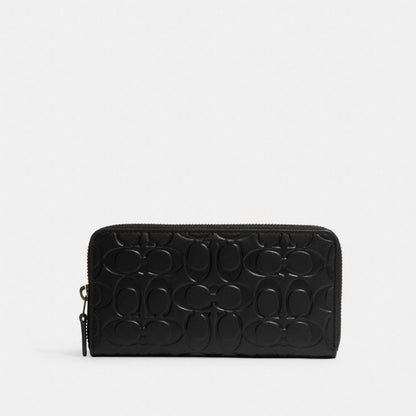 Coach Accordion Wallet In Signature Leather Gunmetal Black