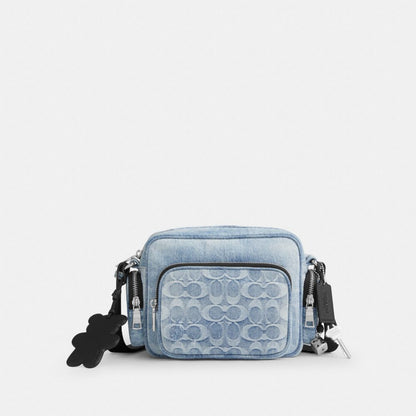 Coach Fletcher Crossbody Bag In Loved Signature Denim Silver Light Indigo