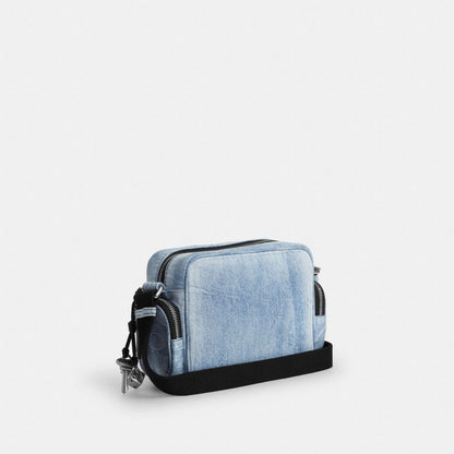 Coach Fletcher Crossbody Bag In Loved Signature Denim Silver Light Indigo