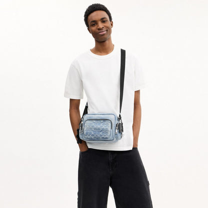 Coach Fletcher Crossbody Bag In Loved Signature Denim Silver Light Indigo