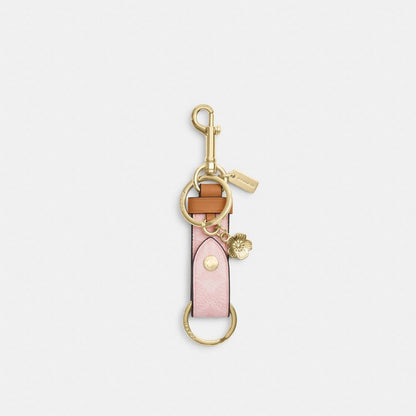 Coach Trigger Snap Bag Charm In Signature Canvas With Heart Charm Gold Powder Pink