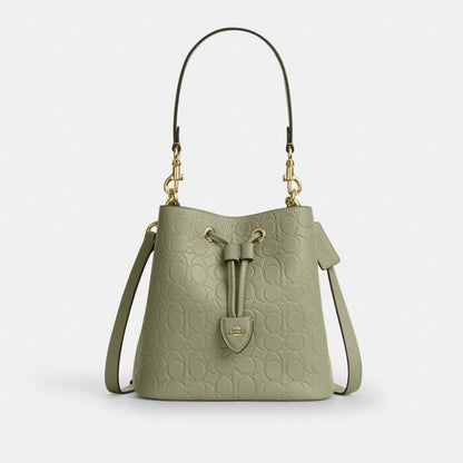 Coach Rowan Bucket Bag In Signature Leather Gold Pistachio