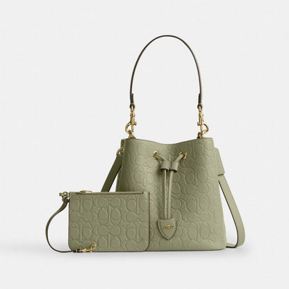 Coach Rowan Bucket Bag In Signature Leather Gold Pistachio