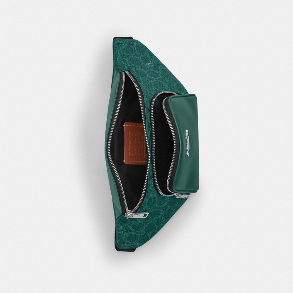 Coach Racer Small Belt Bag In Signature Canvas Silver Sea Green