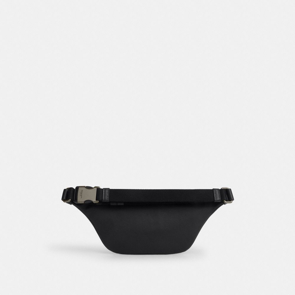 Coach Warren Mini Belt Bag In Signature Canvas With Stripes Gunmetal Black Grey