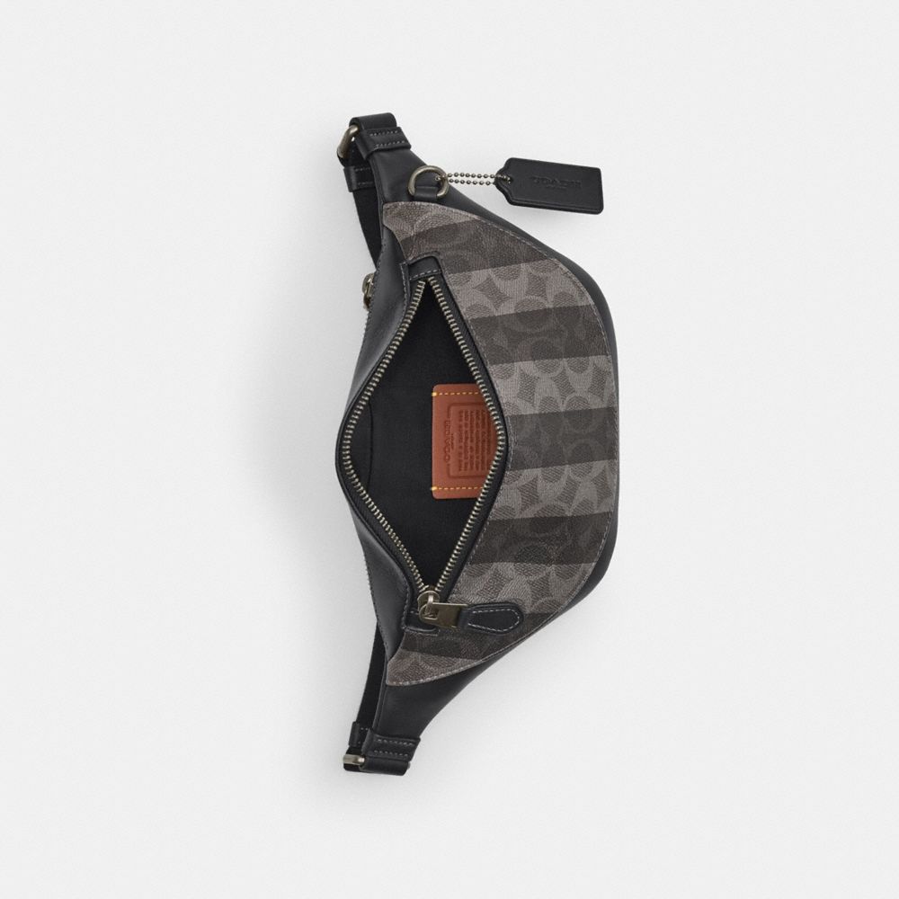 Coach Warren Mini Belt Bag In Signature Canvas With Stripes Gunmetal Black Grey