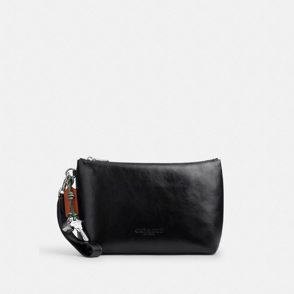 Coach Pouch With Charms Silver Black