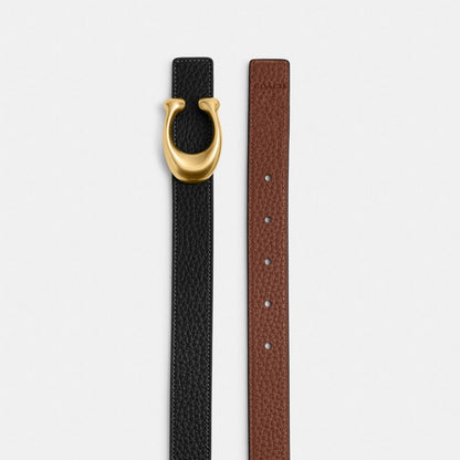 Coach Sculpted C Buckle Reversible Belt, 25 Mm Brass Black Redwood