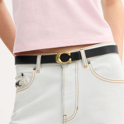 Coach Sculpted C Buckle Reversible Belt, 25 Mm Brass Black Redwood