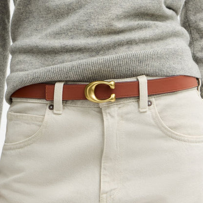 Coach Sculpted C Buckle Reversible Belt, 25 Mm Brass Tan Caramel
