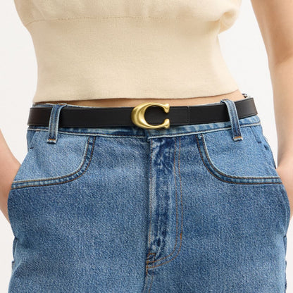 Coach Sculpted C Buckle Reversible Belt, 25 Mm Brass Walnut Black