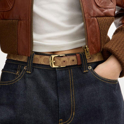 Coach C Harness Buckle Belt, 25 Mm Gold Tan Caramel