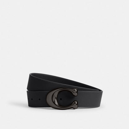 Coach Sculpted C Buckle Reversible Belt, 38 Mm Black Black