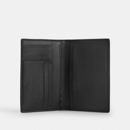 Coach Passport Card Case In Signature Canvas With Stripes Gunmetal Black Grey