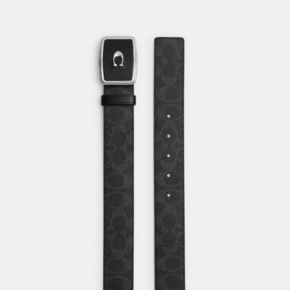 Coach Signature Plaque Buckle Belt, 38 Mm Black Signature