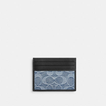 Coach Slim ID Card Case In Loved Signature Denim Light Indigo