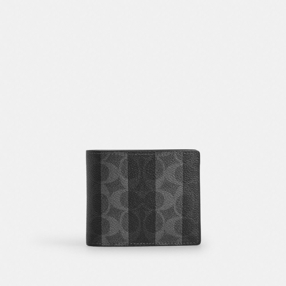 Coach 3 In 1 Wallet In Signature Canvas With Stripes Black Grey
