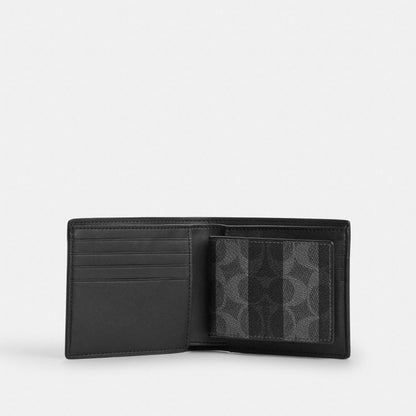 Coach 3 In 1 Wallet In Signature Canvas With Stripes Black Grey