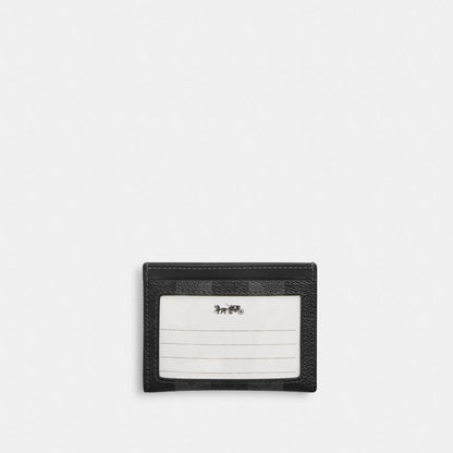 Coach Slim Id Card Case In Signature Canvas With Stripes Black Grey