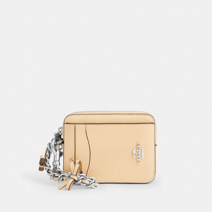 Coach Zip Card Case With Bows Silver/Light Sand