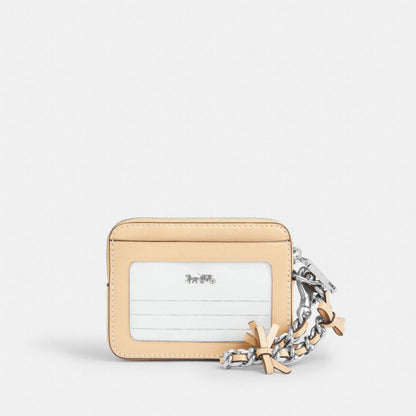 Coach Zip Card Case With Bows Silver/Light Sand