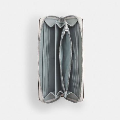 Coach Long Zip Around Wallet In Signature Canvas Silver Chalk Blue