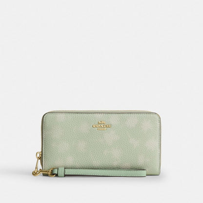 Coach Long Zip Around Wallet With Floral Print Gold/Pale Green