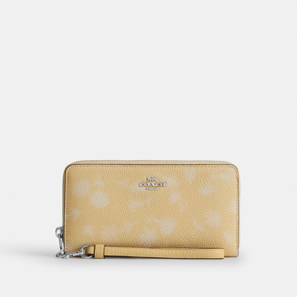 Coach Long Zip Around Wallet With Floral Print Silver/Washed Yellow