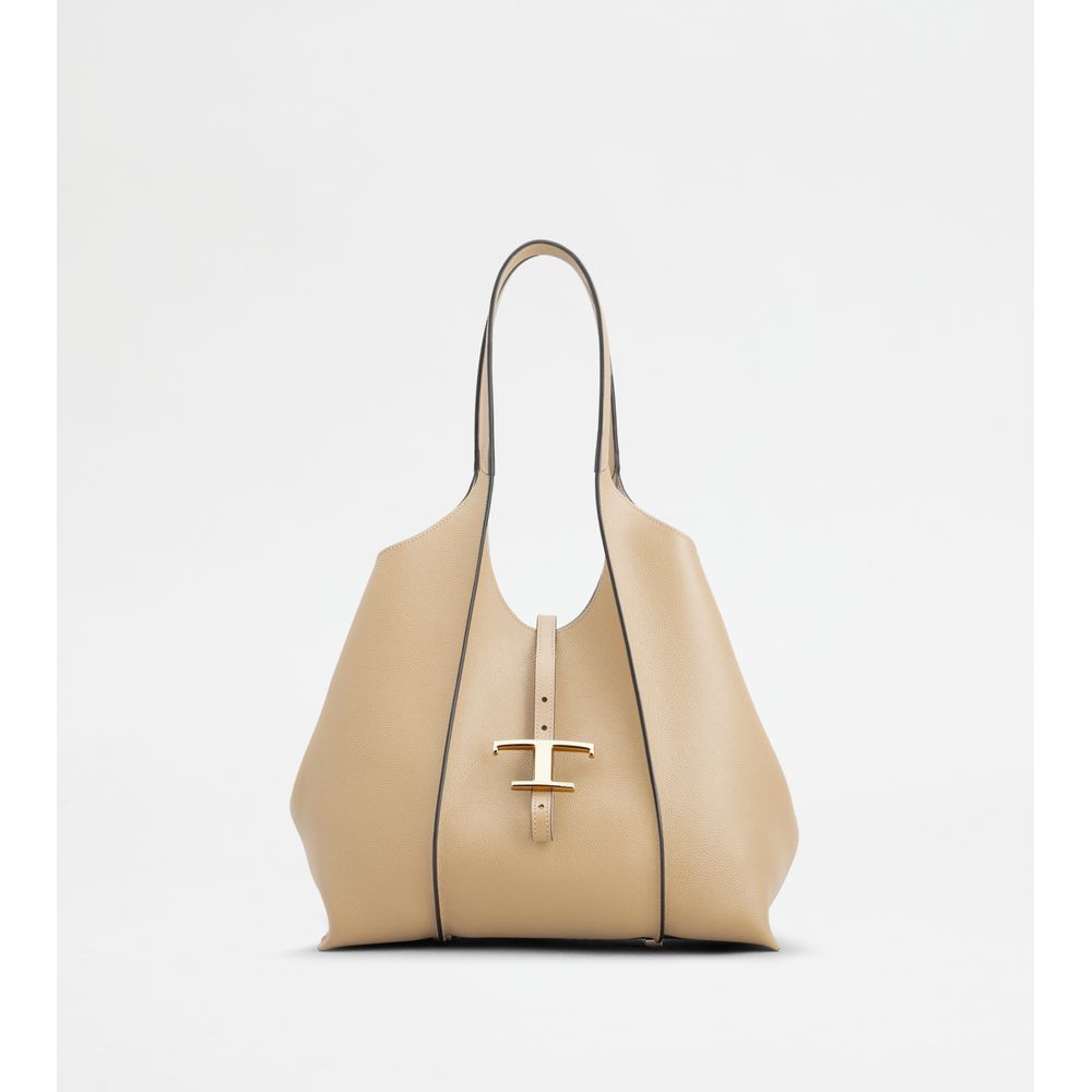 Tods T Timeless Shopping Bag In Leather Small Beige