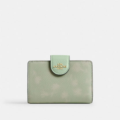 Coach Medium Corner Zip Wallet With Floral Print Gold/Pale Green