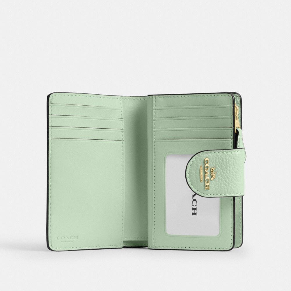 Coach Medium Corner Zip Wallet With Floral Print Gold/Pale Green