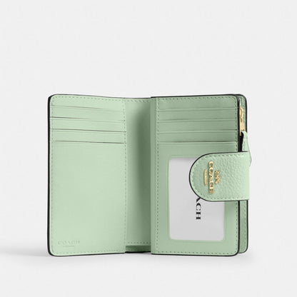 Coach Medium Corner Zip Wallet With Floral Print Gold/Pale Green