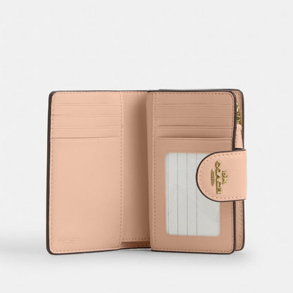 Coach Medium Corner Zip Wallet In Signature Canvas Gold Chalk Pink