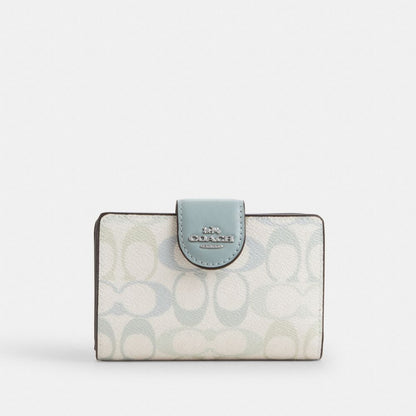 Coach Medium Corner Zip Wallet In Signature Canvas Silver Chalk Blue