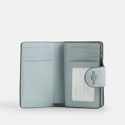Coach Medium Corner Zip Wallet In Signature Canvas Silver Chalk Blue