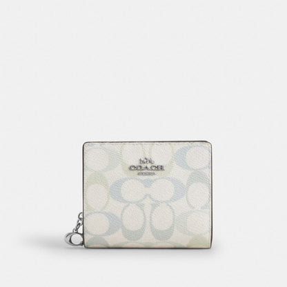 Coach Snap Wallet In Signature Canvas Silver Chalk Blue