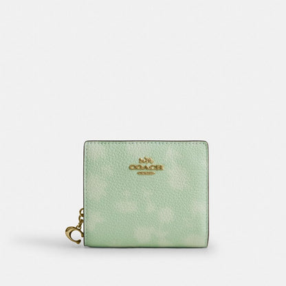 Coach Snap Wallet With Floral Print Gold Pale Green
