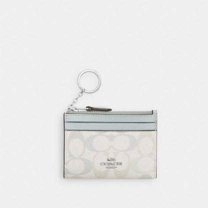 Coach Mini Skinny Id Case In Signature Canvas Silver Chalk Blue