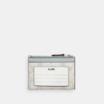 Coach Mini Skinny Id Case In Signature Canvas Silver Chalk Blue