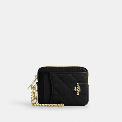 Coach Zip Card Case With Quilting Gold/Black
