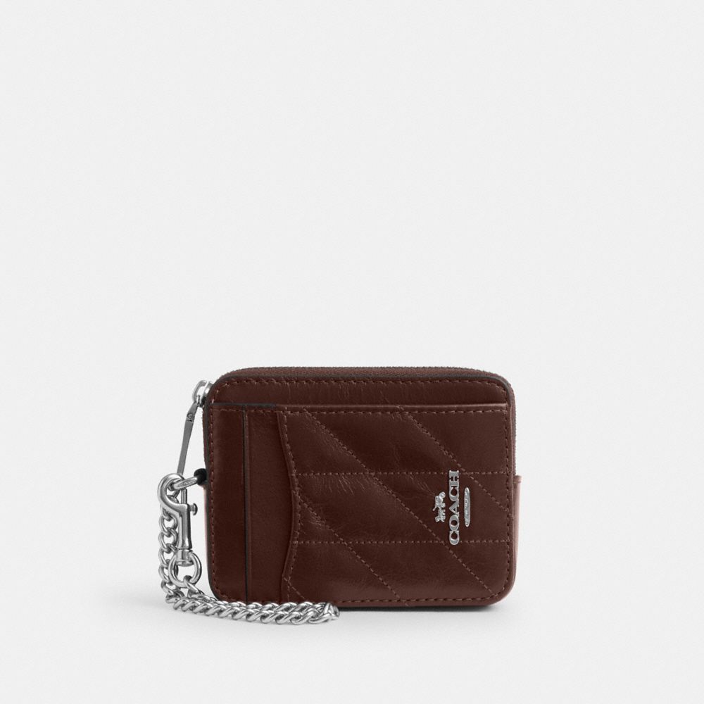 Coach Zip Card Case With Quilting Silver/Maple