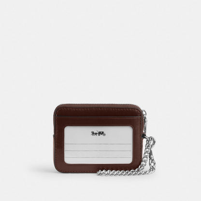 Coach Zip Card Case With Quilting Silver/Maple