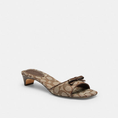 Women's Coach Bow Kitten Heel Sandal In Signature Jacquard Oak Maple