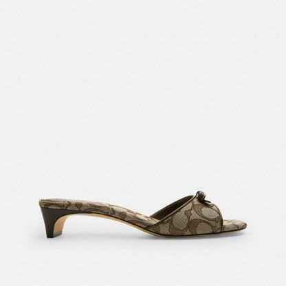 Women's Coach Bow Kitten Heel Sandal In Signature Jacquard Oak Maple