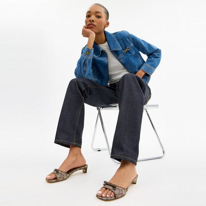 Women's Coach Bow Kitten Heel Sandal In Signature Jacquard Oak Maple