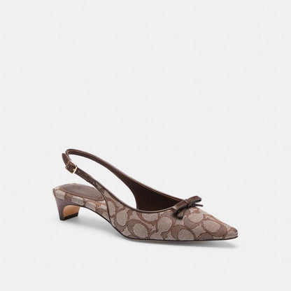 Women's Coach Bow Slingback Heel In Signature Jacquard Oak Maple