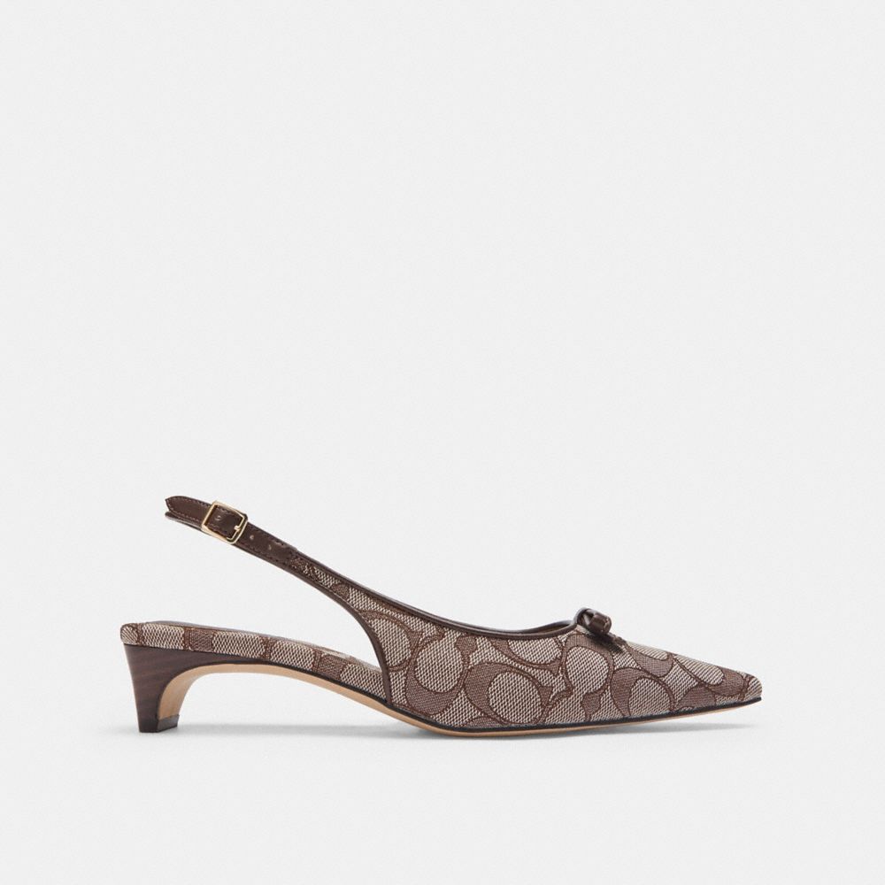 Women's Coach Bow Slingback Heel In Signature Jacquard Oak Maple