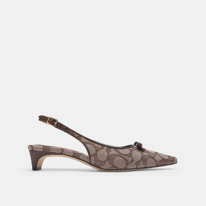 Women's Coach Bow Slingback Heel In Signature Jacquard Oak Maple