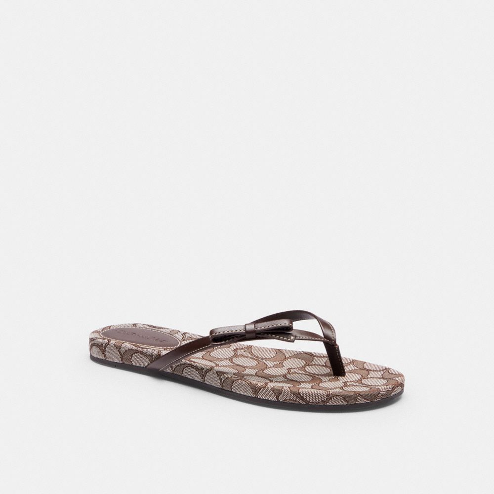 Women's Coach Bow Flip Flop In Signature Jacquard Oak Maple