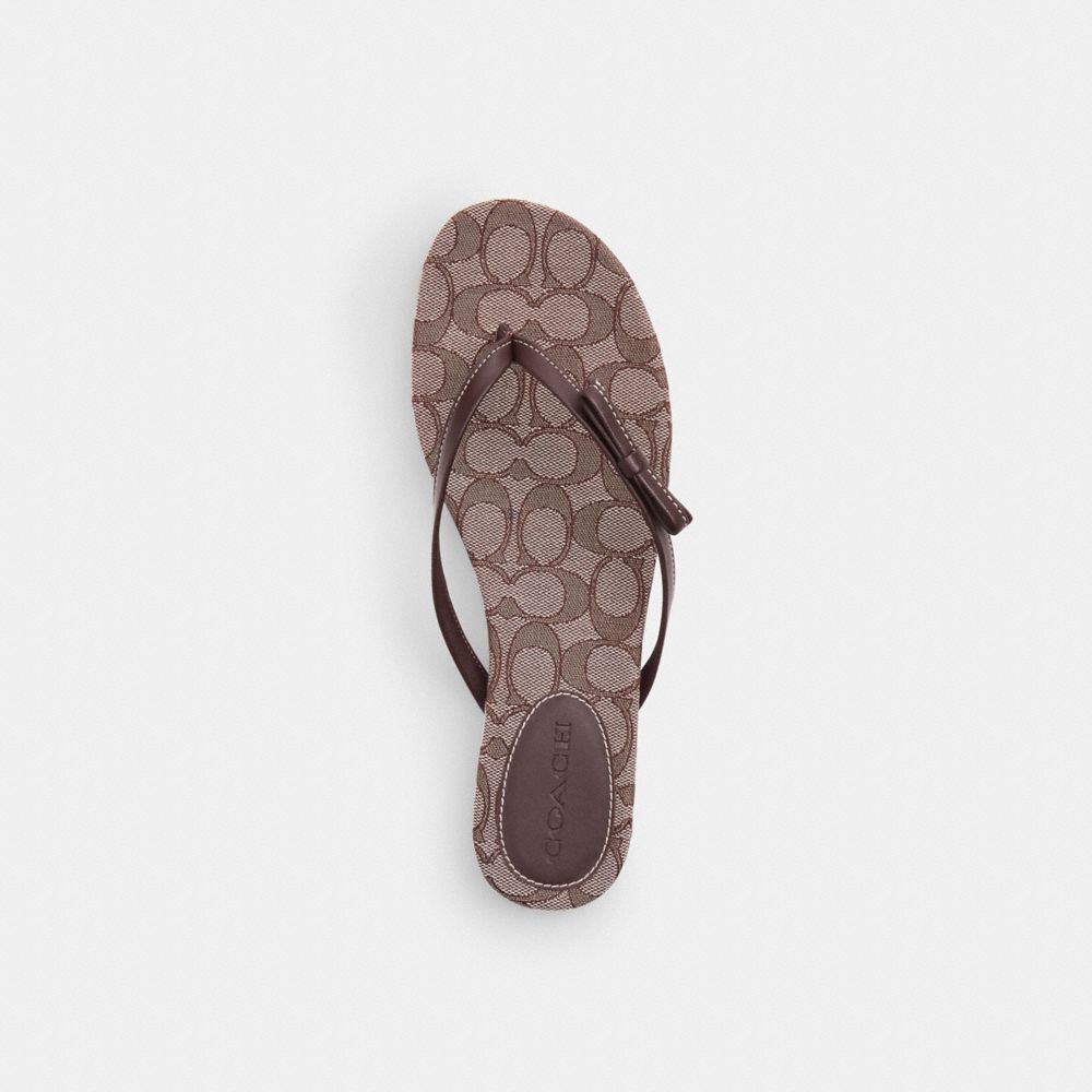 Women's Coach Bow Flip Flop In Signature Jacquard Oak Maple